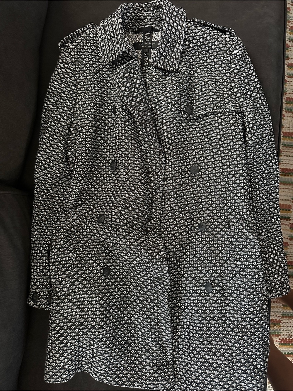 rag & bone Black and White Patterned Pea Coat